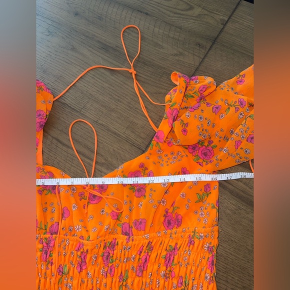 For Love & Lemons Peony Smocked mini dress Large orange floral - Picture 13 of 16